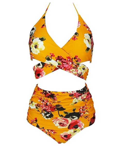 Yellow Floral Bikini Set Two Pcs Beachwear Swimsuit For Women Delhi Swimwear Factory