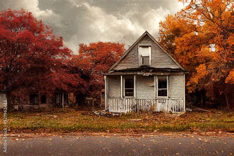 Haunted House Old Worn Down Abandoned Home Creepy And Spooky Stock