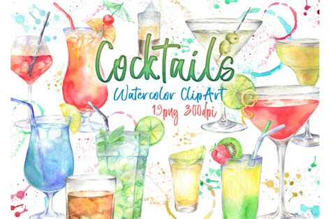 Watercolor Alcoholic Cocktails Clipart Cocktail Illustration Clip Art By Vilenaart Thehungryjpeg