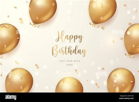 Elegant Golden Ballon And Ribbon Happy Birthday Celebration Card Banner