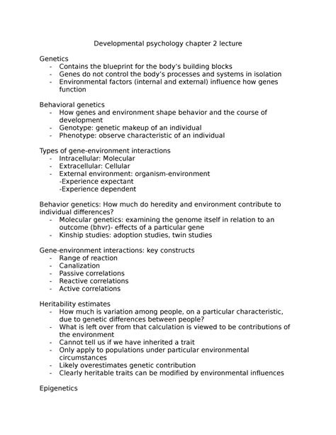 Developmental Psych Ch Notes Developmental Psychology Chapter