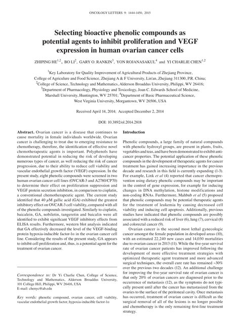 Pdf Selecting Bioactive Phenolic Compounds As Potential Agents To