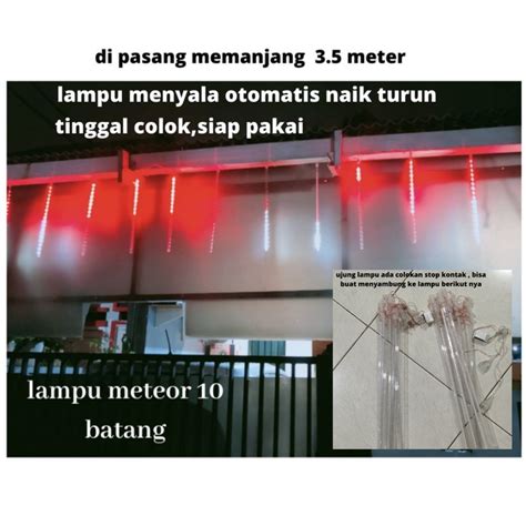 Jual Lampu Meteor LED 10 Batang Panjang 3 5 Meter Merah Putih