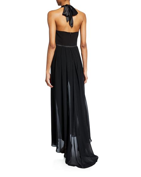 Halston Halter Neck Crepe Jumpsuit With Georgette Skirt Overlay