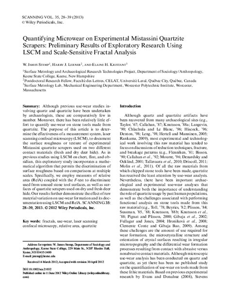 Pdf Quantifying Microwear On Experimental Mistassini Quartzite