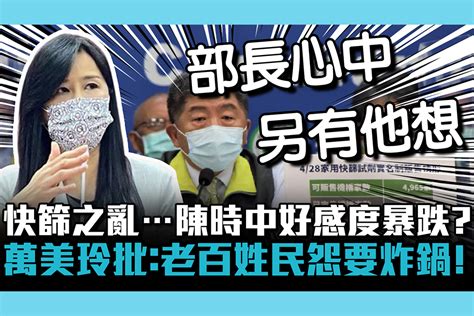 【cnews】快篩之亂陳時中好感度暴跌？ 萬美玲批：老百姓的民怨要炸鍋！ 匯流新聞網