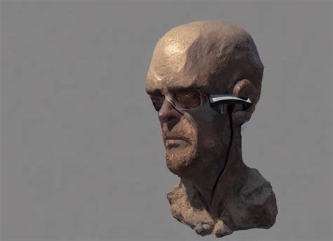 Human With VR Headset Sculpture Of Rock Concept Art Stable