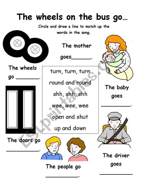 The Wheels On The Bus Esl Worksheet By Seansarto