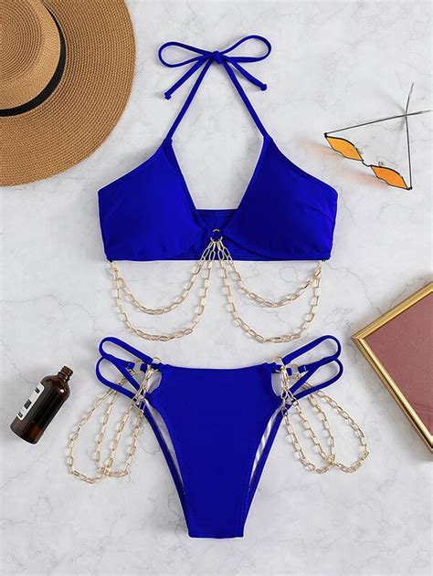 Shein Swim Bae Ba Ador Bikini Tanga Con Dise O De Cadena Halter Moda