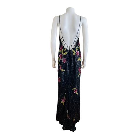 Vintage Escada Hand Beaded Sequin Floral Maxi Dr Gem