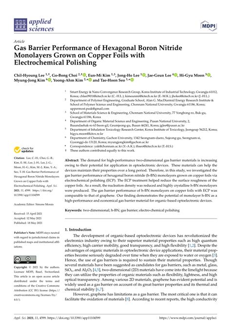 Pdf Gas Barrier Performance Of Hexagonal Boron Nitride Monolayers Grown On Copper Foils With