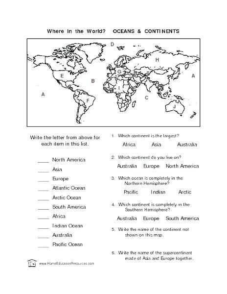 7 Continents And 5 Oceans Worksheets