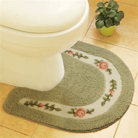 1pcs Non Skid Floral Rose Bathroom Contour Rugs U Shape Toilet Rug