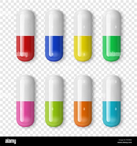 Vector Realistic D Different Color Medical Pill Icon Set Isolated On