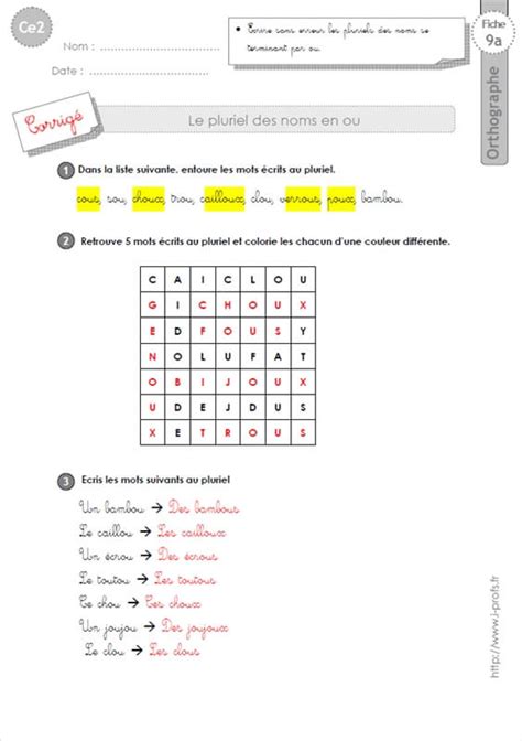 Ce Exercices Pluriel Des Noms En Ou Orthographe Hot Sex Picture