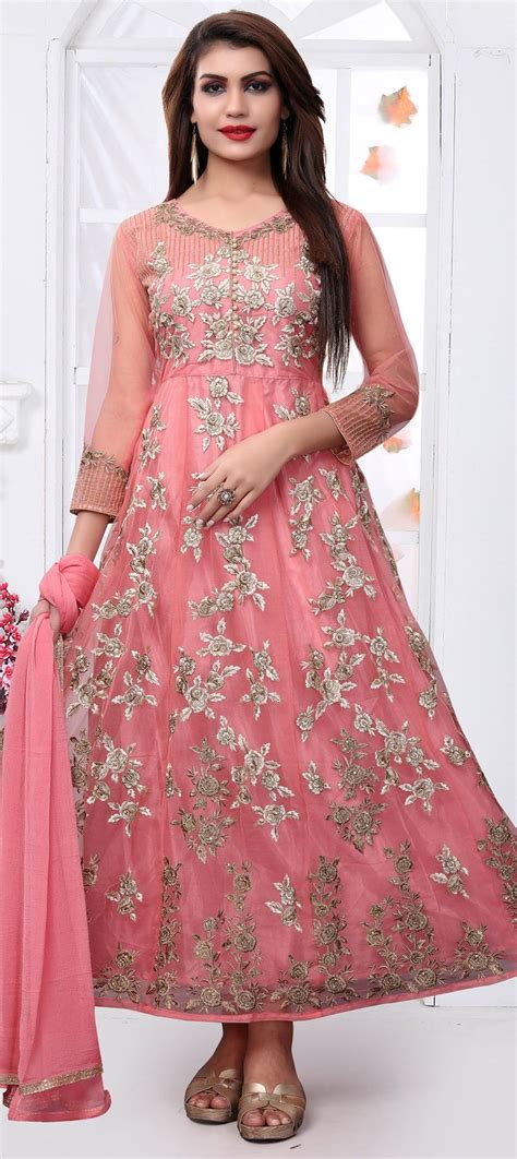 Casual Party Wear Pink And Majenta Color Net Fabric Salwar Kameez