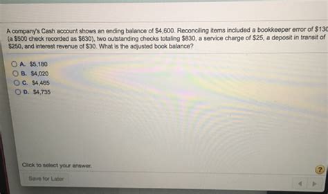 Solved A Company S Cash Account Shows An Ending Balance Of Chegg