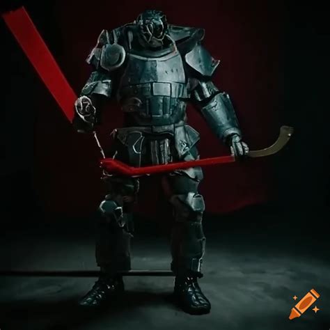 Adeptus Astartes In Power Armor Wielding A Hockey Stick With Chainsword