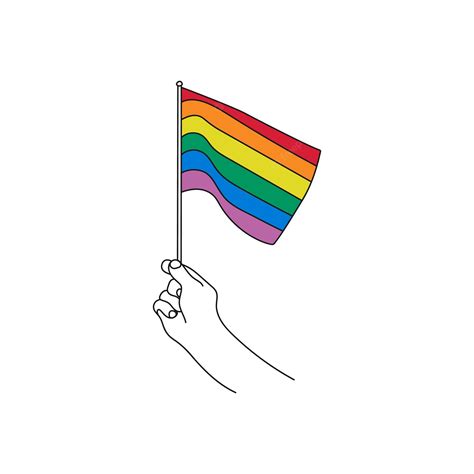 Premium Vector Hand Holding Rainbow Flag Lgbt Symbol Line Art Pride