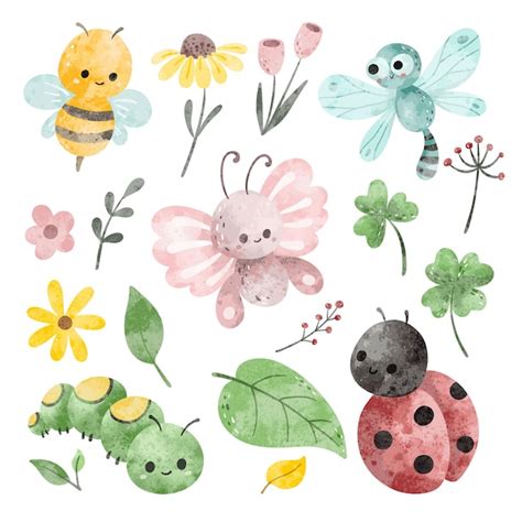 Premium Vector | Watercolor illustration set of cute garden animals