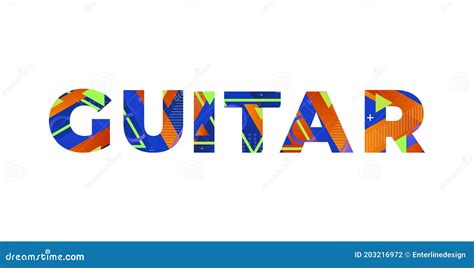 Guitar Concept Retro Colorful Word Art Illustration Stock Vector