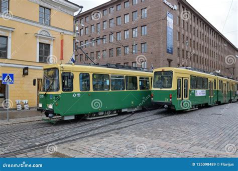 Tram On Street Of Helsinki Finland Editorial Stock Image Image Of