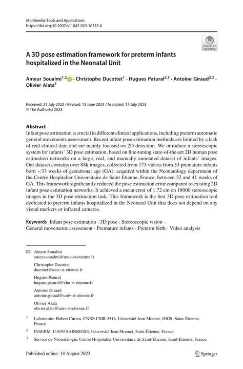 Pdf A D Pose Estimation Framework For Preterm Infants Hospitalized