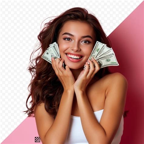 Premium PSD Shopping Beautiful Brunette Woman Holding Money On Face
