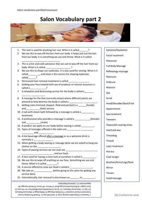 Salon Vocabulary Part General Voca English Esl Worksheets Pdf Doc