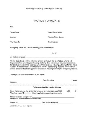 Fillable Online NOTICE TO VACATE Lindsey Software Systems Fax Email