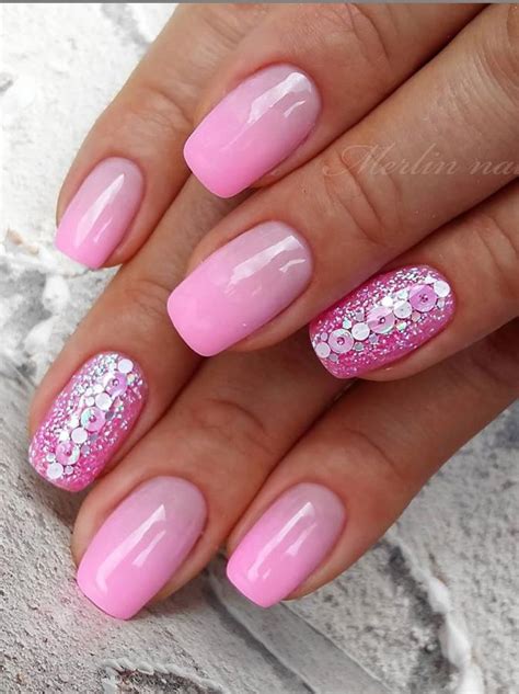 Beautiful Glittering Short Pink Nails Art Designs Idea For Summer And