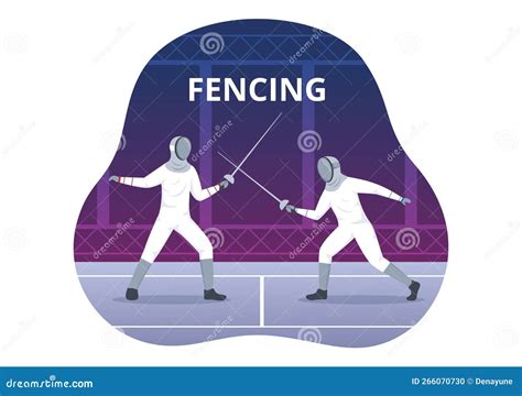 Fencing Player Sport Illustration With Fencer Fighting On Piste And