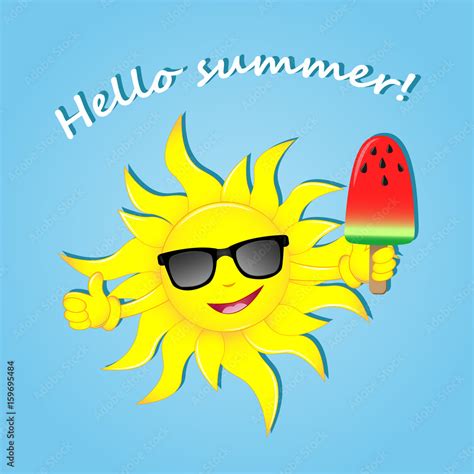 Hello summer. Happy summer. Vector illustration. The image of the sun ...