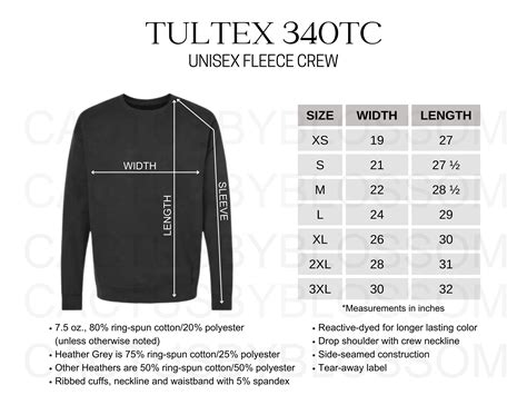 Bundle Size Chart Color Chart Diy Chart Tultex Tc Mockup Unisex