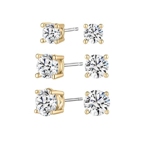 Hidden Secrets Gold Plated Cz Stud Earrings 3 Pack Gold The Warehouse