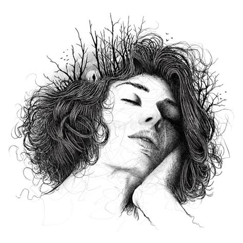 Melancholic Woman Digital Illustration. Hand Drawn Sketch Stock ...