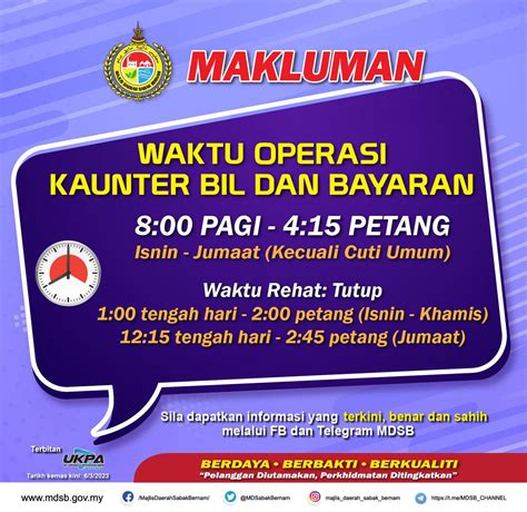 Waktu Operasi Kaunter Bil Dan Bayaran