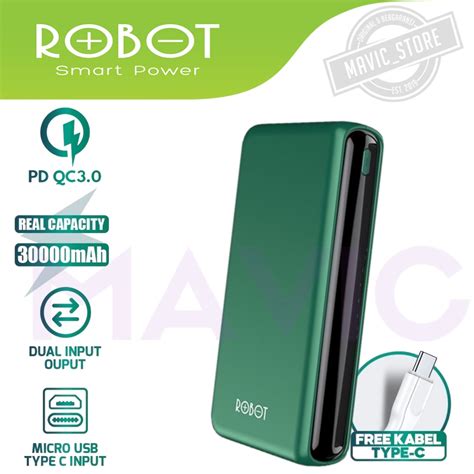 Jual POWER BANK ROBOT RT31 Real 30000mAh 18W 3 Outputs Dan 2 Input QC