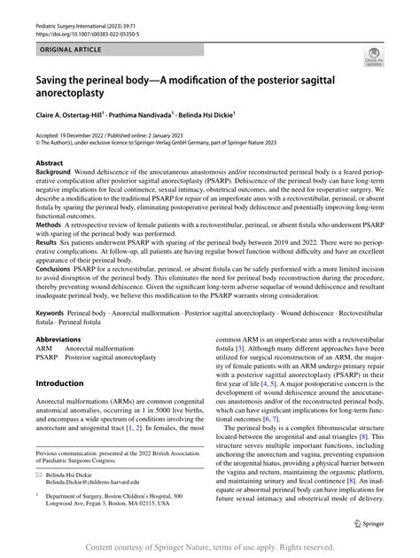 Saving The Perineal Bodya Modification Of The Posterior Sagittal