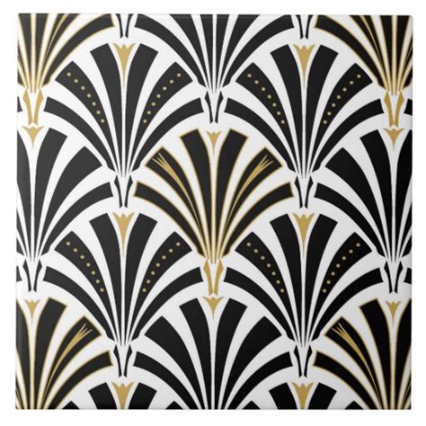 Art Deco Fan Pattern Black And White Ceramic Tile Zazzle