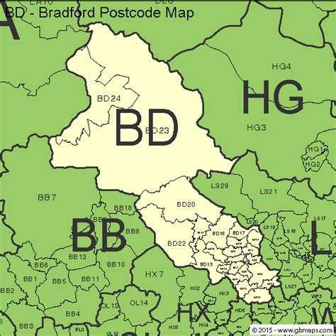 Bradford Postcode Area and District Maps in Editable Format