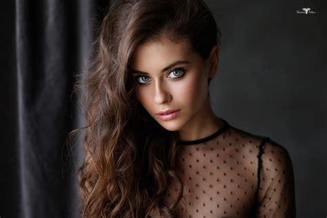 Women Brunette Wavy Hair Face Long Hair Dmitry Arhar Women