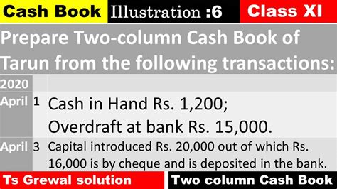 Prepare Two Column Cash Book Of Tarun Illustration 6 Class 11 Accounts Cash Book Youtube