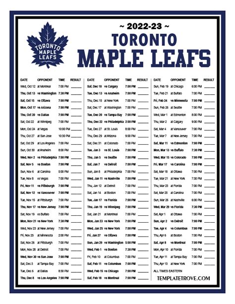 Printable 2022 2023 Toronto Maple Leafs Schedule Toronto Maple Leafs