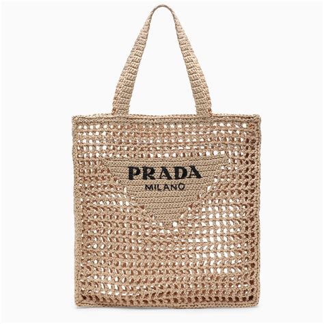 Prada Natural Logoed Crochet Tote Bag Thedoublef