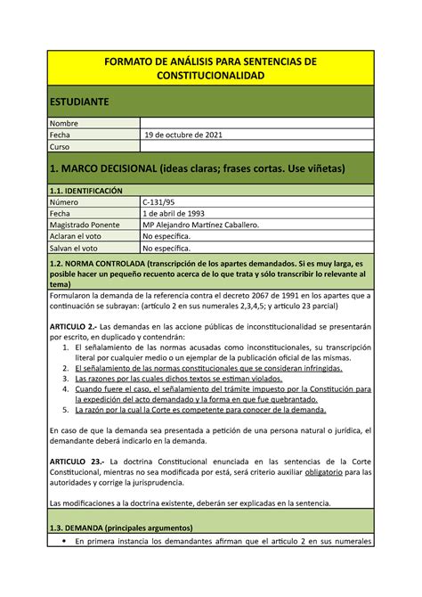 Analisis Sentencia C Formato De An Lisis Para Sentencias