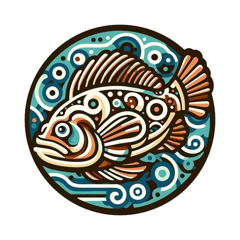 Projeto Vetorial Plano De Peixe Grouper Em Estilo Art Nouveau Vetor