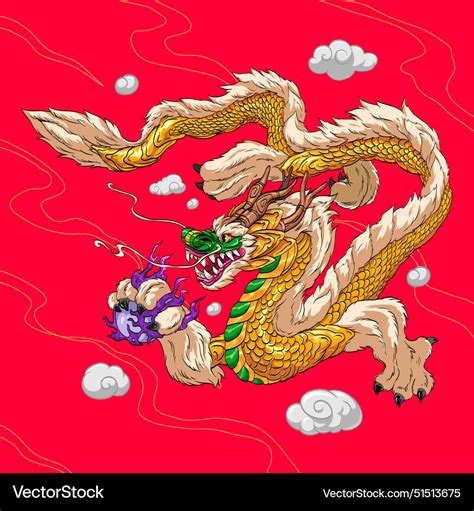 Golden Chinese Dragon Holding Pearl Royalty Free Vector