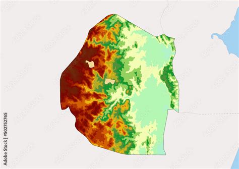 High detailed vector eSwatini physical map, topographic map of eSwatini ...