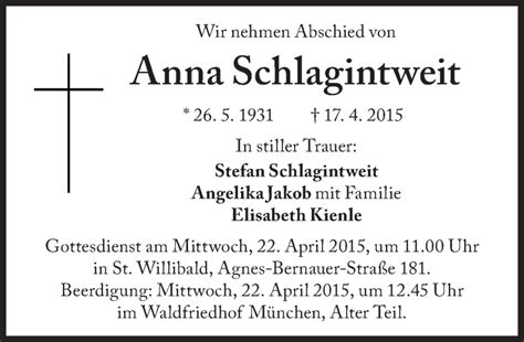 Traueranzeigen Von Anna Schlagintweit SZ Gedenken De